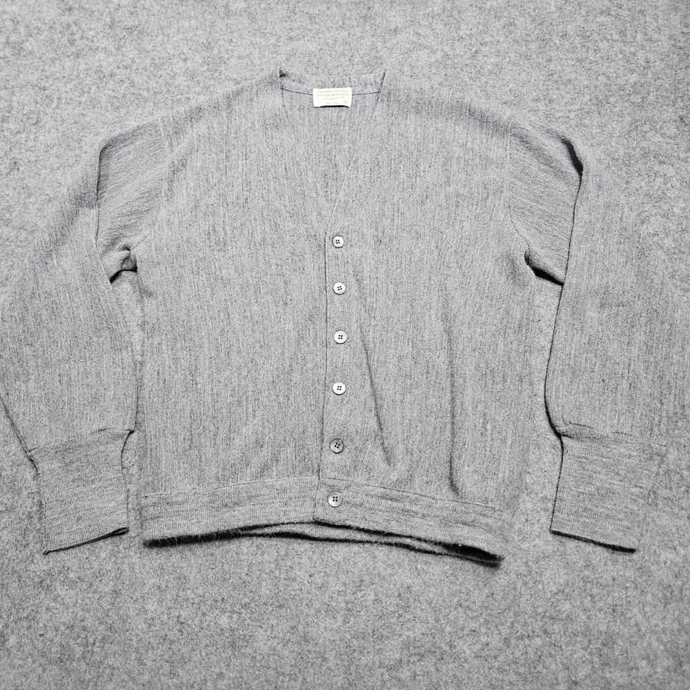 Vtg Mens LORD JEFF Acrylic Grey Sweater V Neck Cardigan Button Down XL